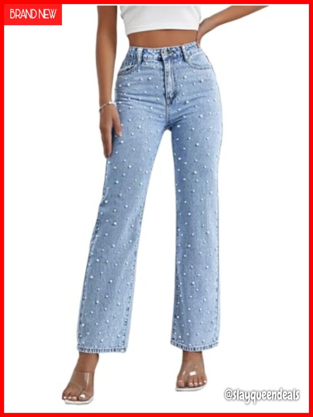 High Waisted Boyfriend Baggy Wide Straight Leg Casual Denim Pants Trousers - Picture 1 of 6